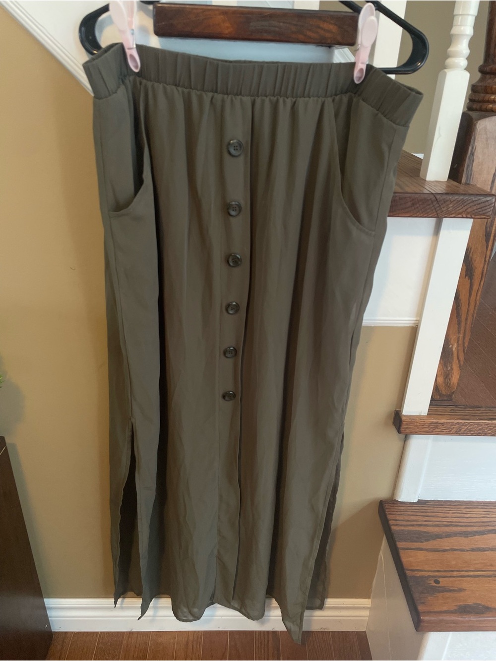 Maurices Olive Green Button-Front Maxi Skirt